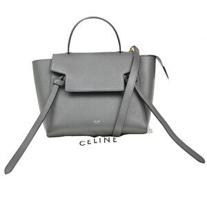 CELINE Logo Belt Bag Mini 2Way Shoulder Hand Bag Leather Gray GHW Italy 55RF521